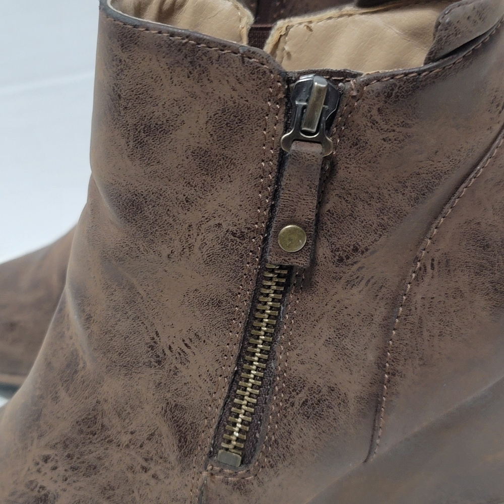 Naturalizer SOUL Haley Wedge Ankle Booties Distressed Brown 7.5M - Picture 3 of 11